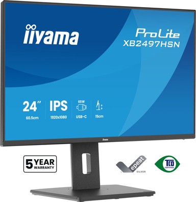 IIYAMA Monitor ProLite XB2497HSN-B1 / 23.8", 1920 x 1080, IPS, 100 Hz, 1 ms, HDMI, DisplayPort, USB-C, crna